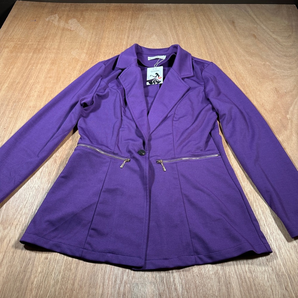 Genhoo Blazer Jacket Women M Purple NWT Stretch Workwear Zipper Detail